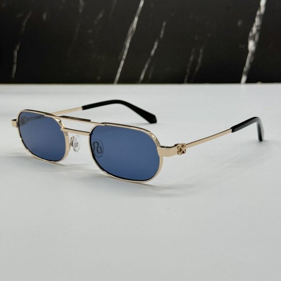 NEW OFF-WHITE OERI123 VAIDEN 7645 SUNGLASSES OVAL GOLD BLUE WOMEN EYEWEAR